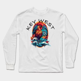 Key West Rooster Design, with Black Lettering Long Sleeve T-Shirt